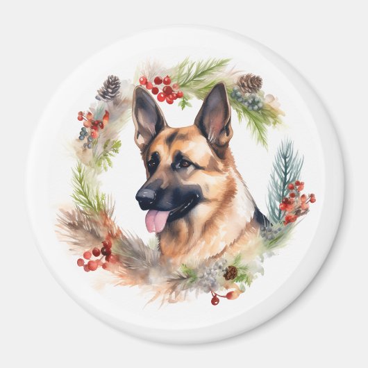 ジャーマンシェパード クリスマスリース クリスマスの愛犬 マグネット (正面)