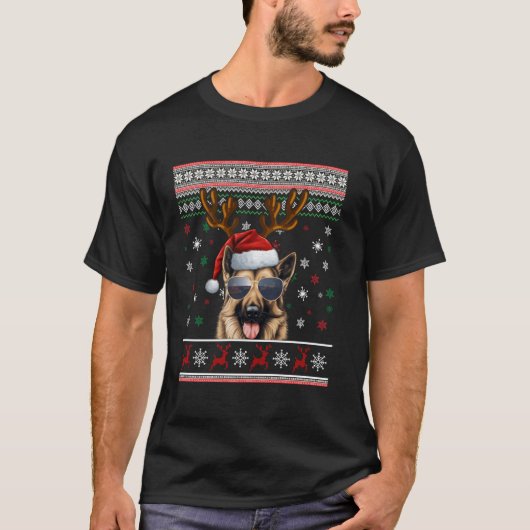 ジャーマンシェパード クリスマス おもしろ ルームウェア メンズ Tシャツ (正面)