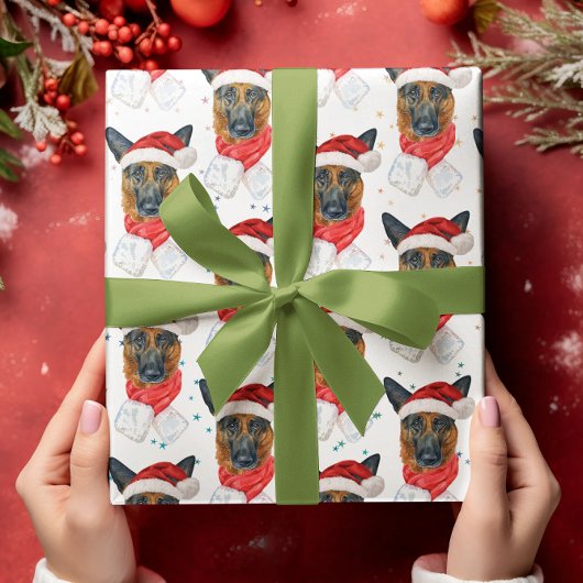 ジャーマンシェパード クリスマス 水彩 犬の種類 ラッピングペーパー