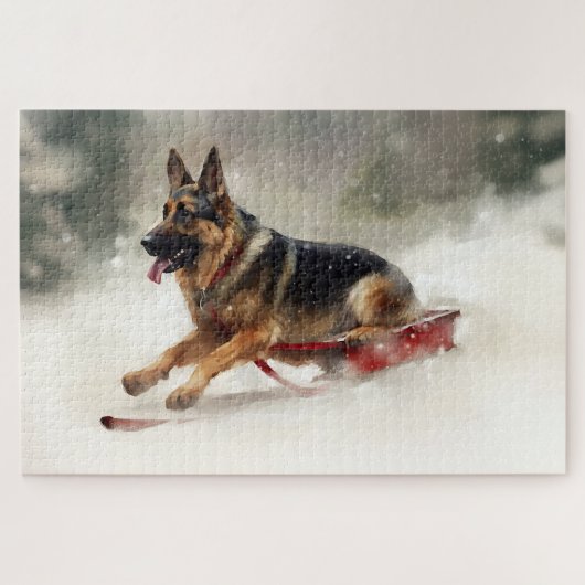ジャーマンシェパード クリスマス 雪 冬 ジグソーパズル (横)