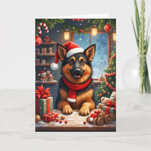 ジャーマンシェパード サンタの工房 クリスマス ホリデー カード (正面)