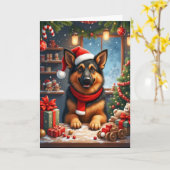 ジャーマンシェパード サンタの工房 クリスマス ホリデー カード (黄色い花)