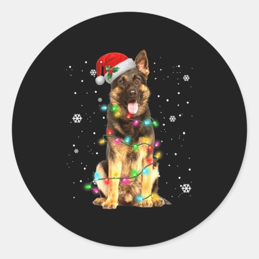 ジャーマンシェパード・ドッグツリーホワイトクリスマスセーター クリスマスの贈り物 ラウンドシール (正面)