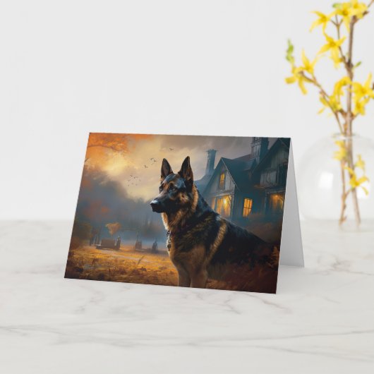 ジャーマンシェパード ハロウィン おばけ犬 カード (黄色い花)