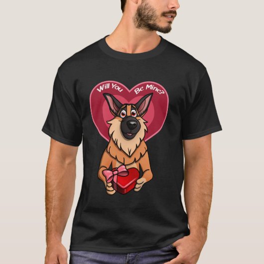 ジャーマンシェパード バレンタイン 愛を告白 Tシャツ (正面)
