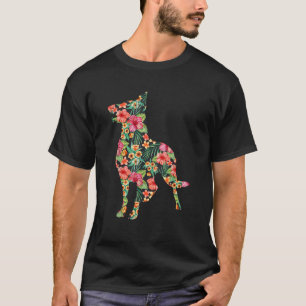 ジャーマンシェパード フラワー ふざけた犬 シルエット 花柄 Tシャツ