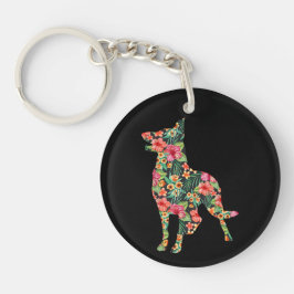 ジャーマンシェパード フラワー ふざけた犬 シルエット 花 キーホルダー