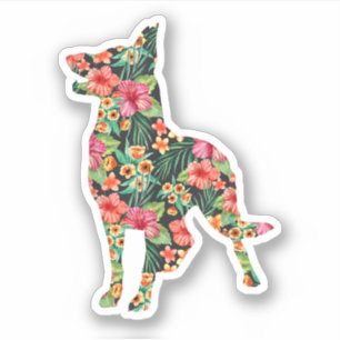 ジャーマンシェパード フラワー ふざけた犬 シルエット 花 シール