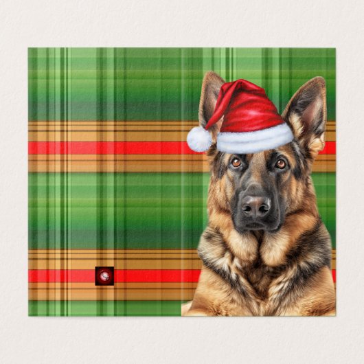 ジャーマンシェパード レッド グリーン プラッド クリスマスカード (外部フラット)