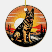 ジャーマンシェパード レトロな夕日 愛犬家 セラミックオーナメント (裏面)