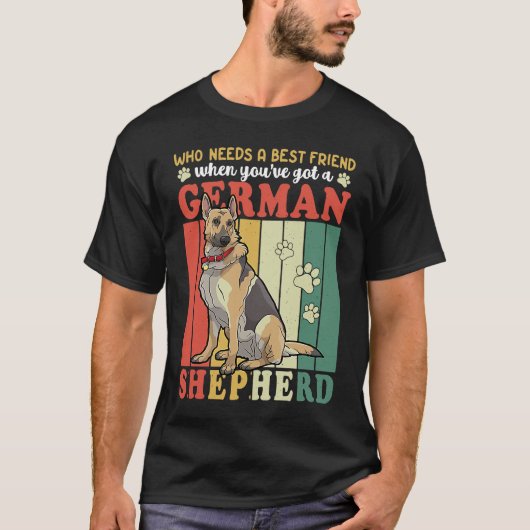 ジャーマンシェパード レトロな大きなサイズの最高の犬の友達 Tシャツ (正面)