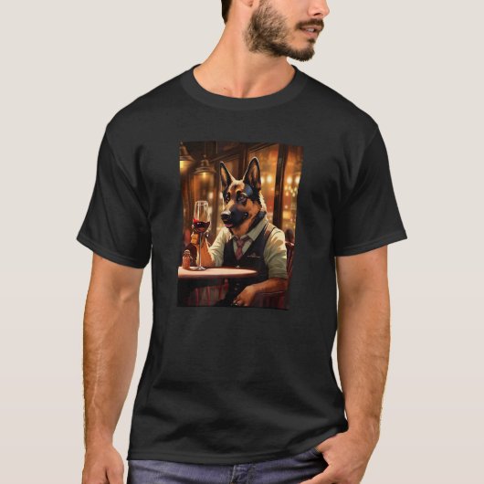 ジャーマンシェパード ワイン ジョーク 犬 グッズ Tシャツ (正面)