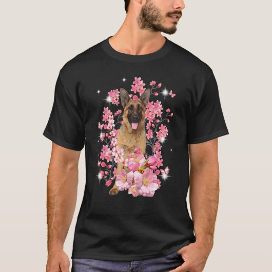 ジャーマンシェパード 桜の花 Tシャツ (正面)