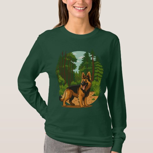 ジャーマンシェパード 森林アドベンチャードッグ Tシャツ (正面)