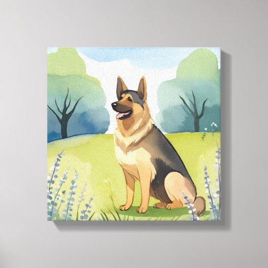 ジャーマンシェパード | 犬の水の絵を描色 キャンバスプリント (正面)