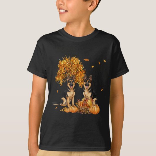 ジャーマンシェパード 紅葉 秋 犬 ハロウィン Tシャツ (正面)