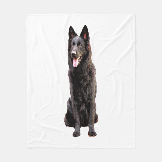 ジャーマンシェパード 黒犬 フリースブランケット (正面)