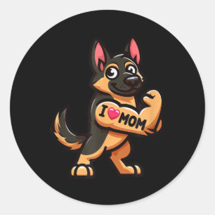 ジャーマンシェパードIラブママおもしろい犬タトゥー ラウンドシール