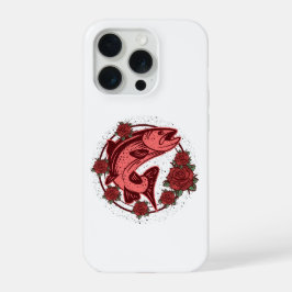 ジャーマンブラウントラウトのビンテージ・フラワーアート iPhone 15 PROケース