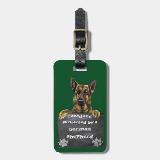 ジャーマン・シェパードによって愛され、保護されて ラゲッジタグ (正面縦)