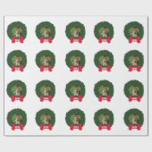 ジャーマン・シェパードのクリスマスのリース犬の写真の名前 ラッピングペーパー (フラット)