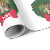 ジャーマン・シェパードのクリスマスのリース犬の写真の名前 ラッピングペーパー (ロールコーナー)