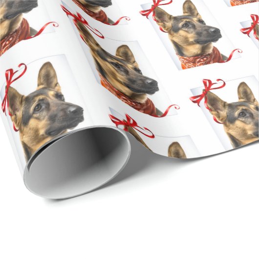 ジャーマン・シェパードのクリスマスの包装紙 ラッピングペーパー (ロールコーナー)