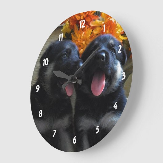 ジャーマン・シェパードの子犬: 柱時計 ラージ壁時計 (傾斜)