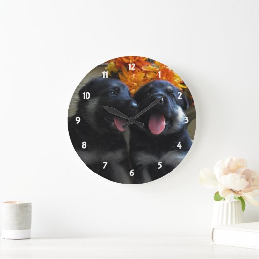 ジャーマン・シェパードの子犬: 柱時計 ラージ壁時計 (ホーム)