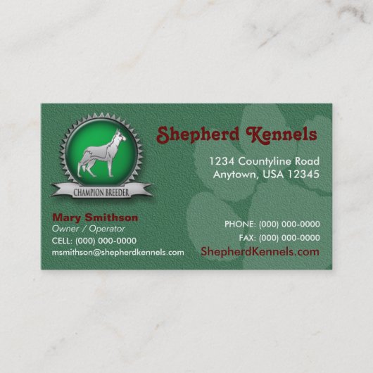 ジャーマン・シェパードの繁殖動物/犬小屋の名刺 名刺 (正面)