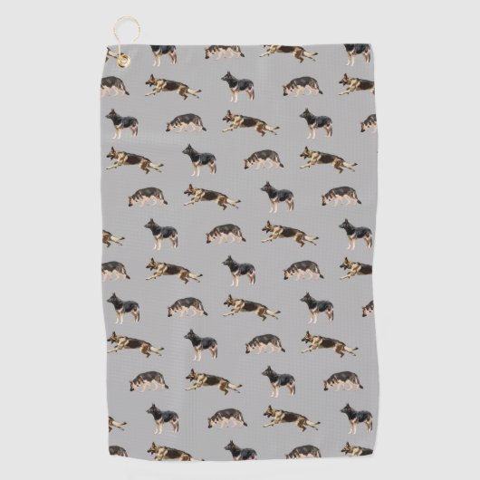 ジャーマン・シェパードパターン(灰色) ゴルフタオル (正面)