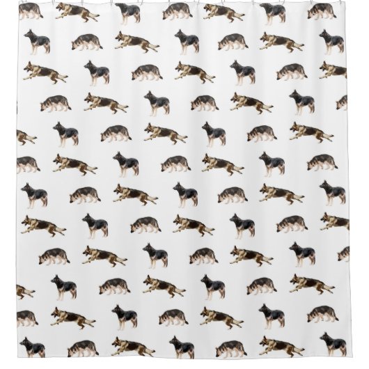 ジャーマン・シェパードパターン(白い) シャワーカーテン (正面)