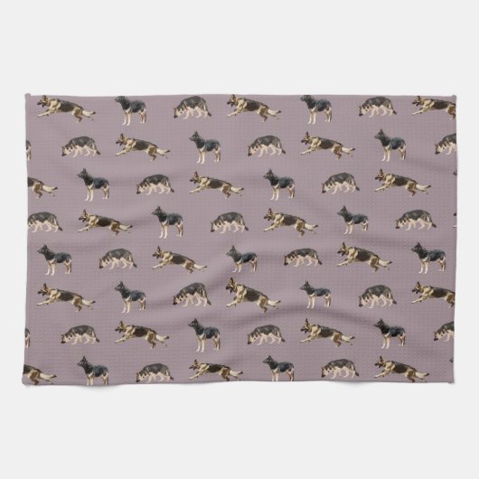ジャーマン・シェパードパターン(紫色) キッチンタオル (横)