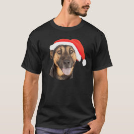 ジャーマン・シェパード犬のクリスマスのサンタの帽子 Tシャツ