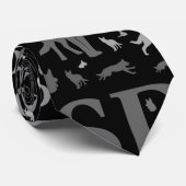 ジャーマン・シェパード犬のシルエット-グレースケール ネクタイ (ロール)