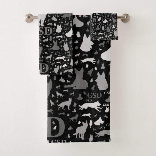 ジャーマン・シェパード犬のシルエット-グレースケール バスタオルセット (インサイチュ)