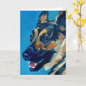 ジャーマン・シェパード犬のポートレートの挨拶状 カード (黄色い花)