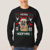 ジャーマン・シェパード犬のメリーなWoofmasのクリスマスのギフト Tシャツ (正面)