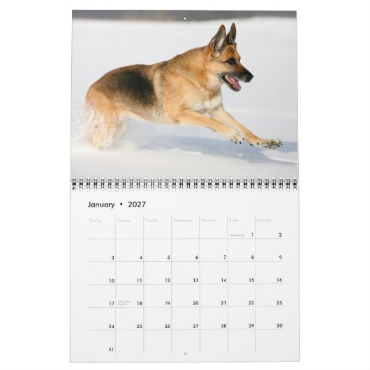 ジャーマン・シェパード犬の壁掛けカレンダー カレンダー (1月 2027)