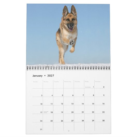ジャーマン・シェパード犬の壁掛けカレンダー カレンダー (1月 2027)