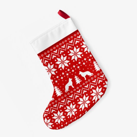 ジャーマン・シェパード犬はかわいいパターンのシルエットを描きます スモールクリスマスストッキング (裏面 (吊り時))