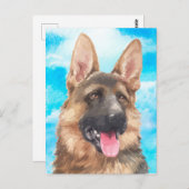 ジャーマン・シェパード犬アルザスGSDペット水彩画 ポストカード (正面/裏面)