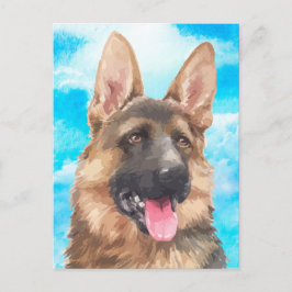 ジャーマン・シェパード犬アルザスGSDペット水彩画 ポストカード