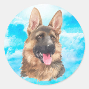 ジャーマン・シェパード犬アルザスGSDペット水彩画 ラウンドシール