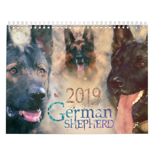 ジャーマン・シェパード犬GSD 2019年-水彩画 カレンダー (カバー)