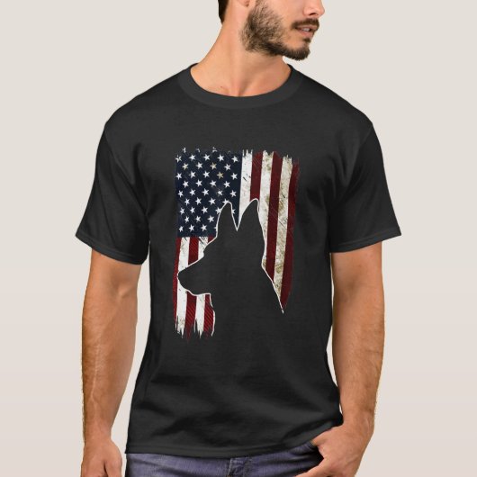ジャーマン・シェパード アメリカ国旗 犬 Tシャツ (正面)