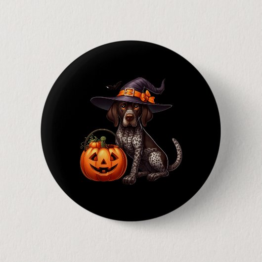 ジャーマン ショートヘアード ポインターと魔女たち ハロウィン 缶バッジ (正面)