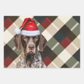 ジャーマン・ショートヘアード・ポインター クリスマス犬のチェック柄 ラッピングペーパーシート (正面3)