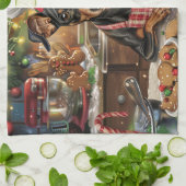 ジャーマン・ピンシャーのお祭りクリスマスお菓子作り キッチンタオル (折り畳み)
