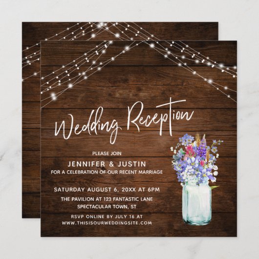 ジャール素朴ウェディングレセプションでワイルドフラワーを点灯 招待状 (正面/裏面)